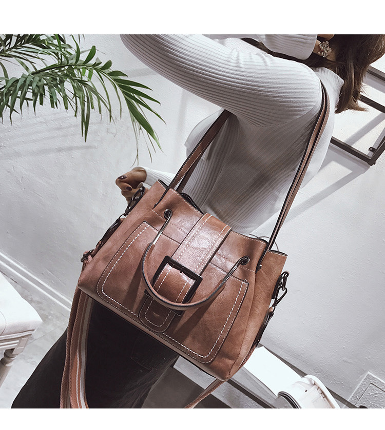 New Arriving European Retro Bucket Shoulder Bag Women Leather Handbag