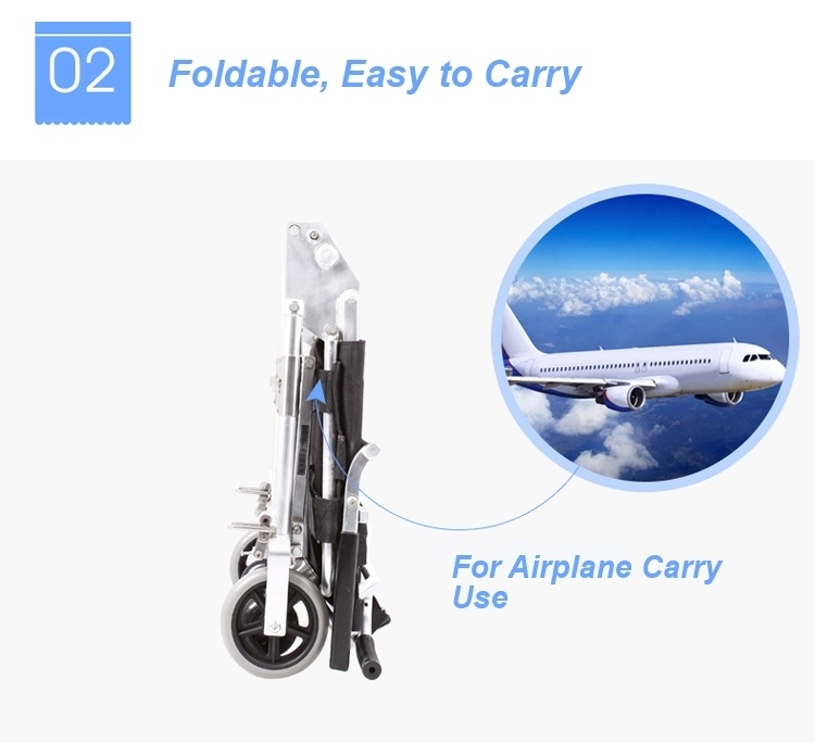 Light Compact Folding Portable Airport Transport Wheelchair