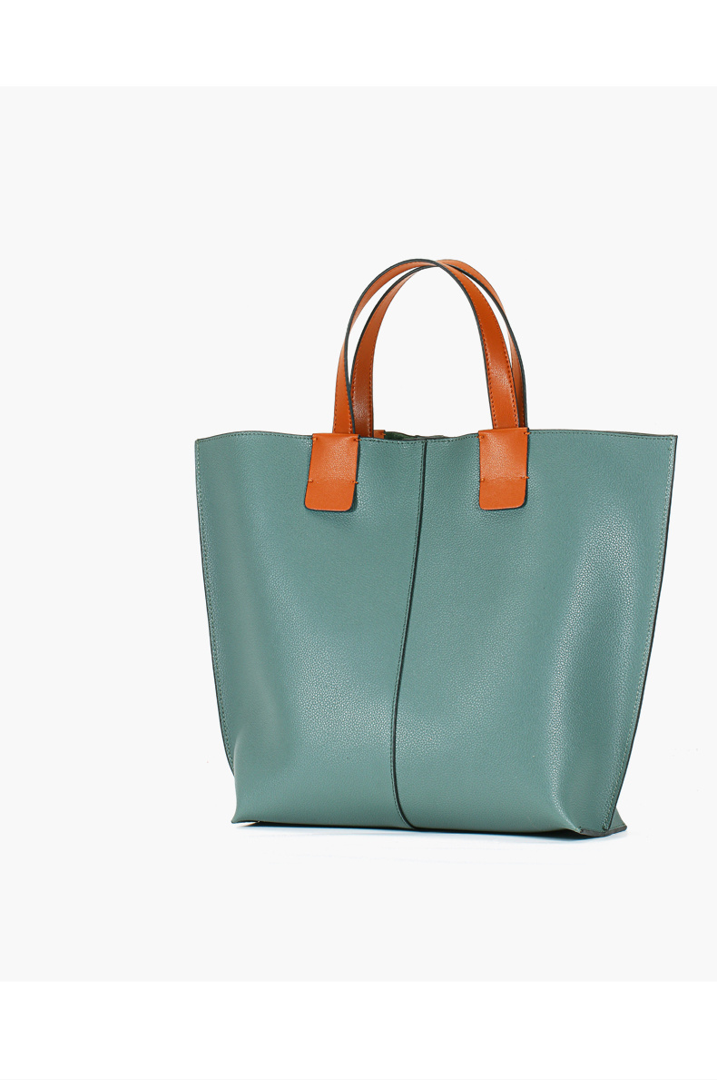 New Design Lake Green Soft Genuine Leather Ladies Tote Lash Handbag