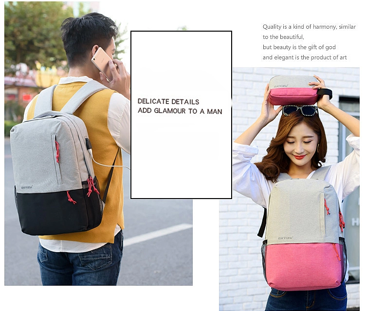 Custom Leisure Teens Unisex Pink Black USB School Student 15.6inch Laptop Backpack with Purse