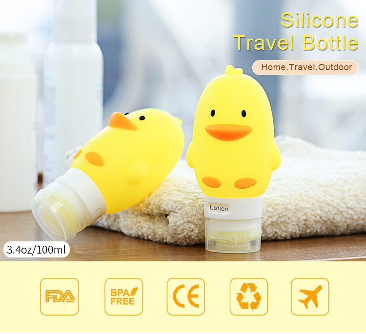 Cute Yellow Duck Silicone Travel Refill Bottle Foladable Jug