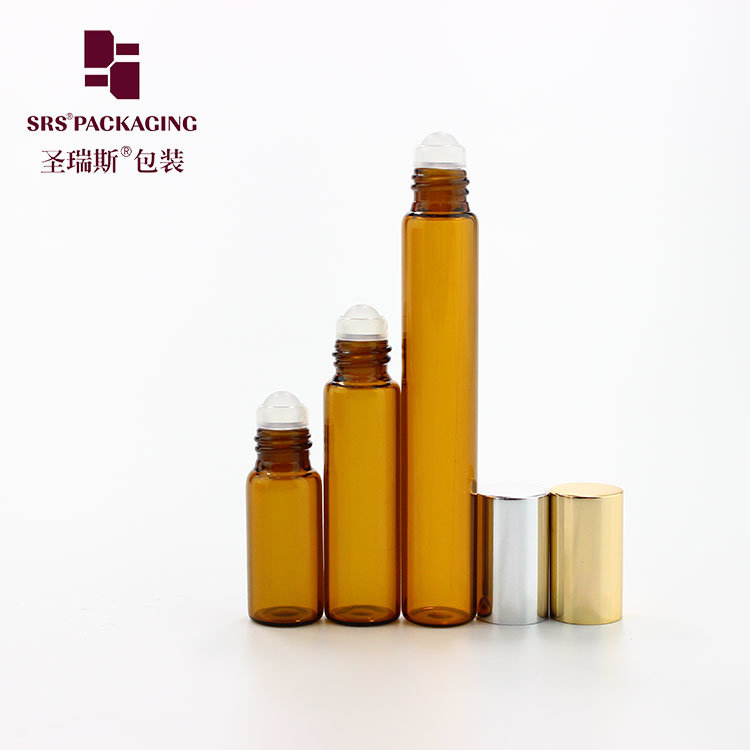 Round Different Size Amber Glass Bottle Custom Oil Roll on Attar