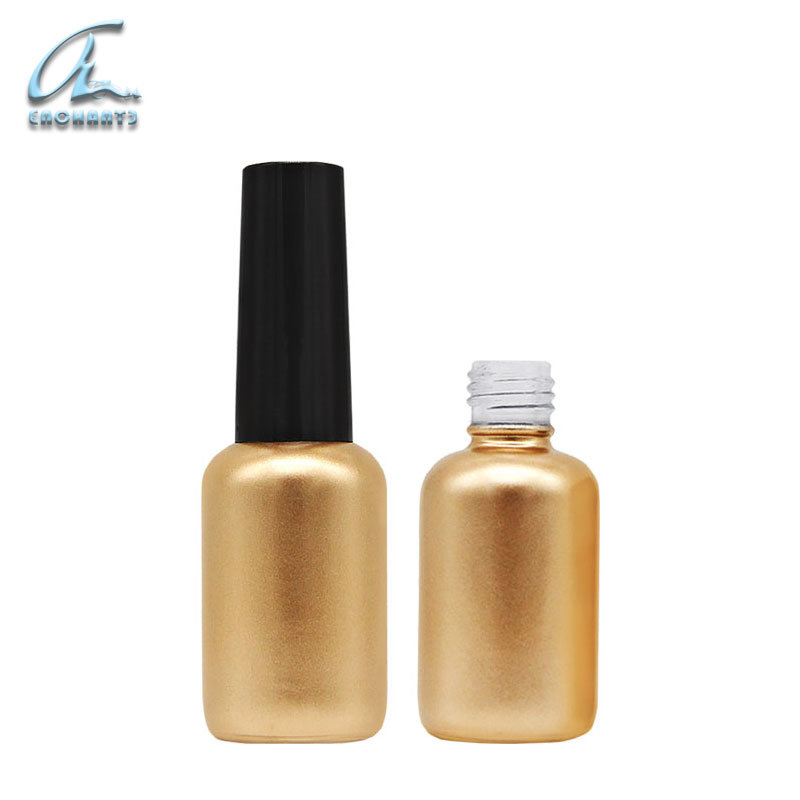 Round Empty Golden Bottle with Black Cap10ml Empty Custom UV Gel Glass Nail Polish Bottle