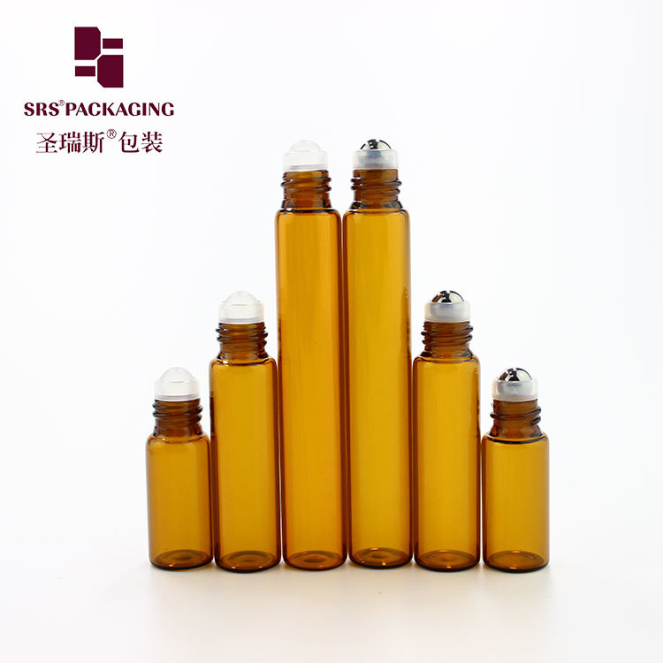Round Different Size Amber Glass Bottle Custom Oil Roll on Attar