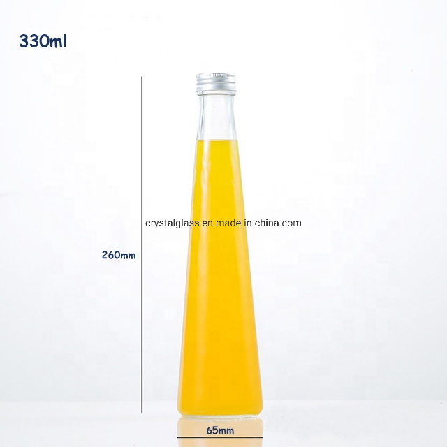 Cone Shape Juice Glass Bottle with Lid 250ml 330ml