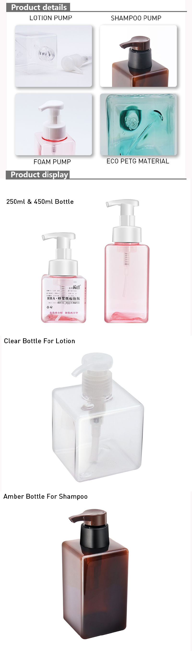 Pink Square Face Cleanser Foaming Bottle 250ml 450ml Shampoo Bottle