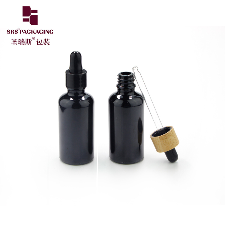 Black Glossy Glass Essential Oil Bottle 50 Ml with Dropper