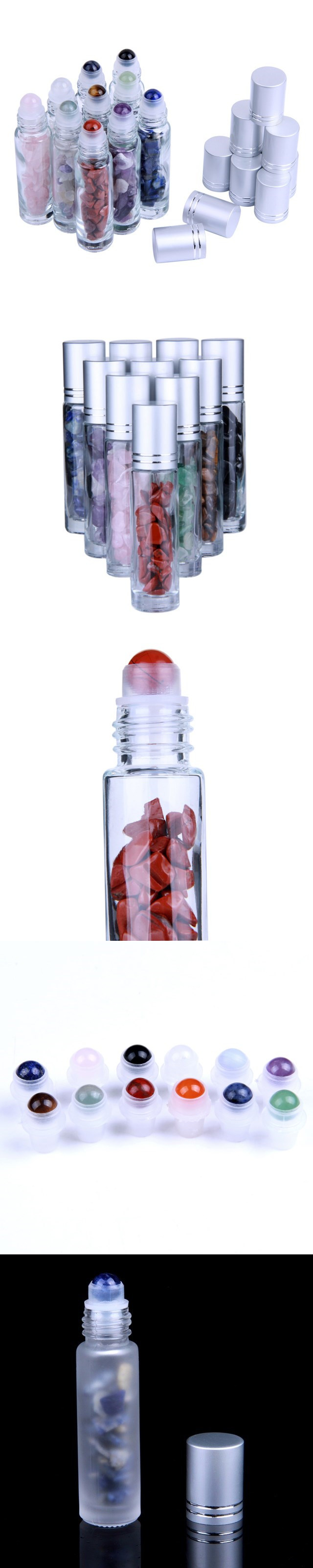 Portable Gemstone Crystal 10ml Glass Roll-on Bottle for Essential Oil