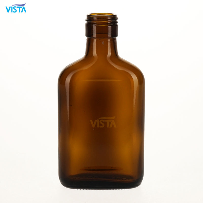 250ml Amber Flat Glass Bottle for Liquor with Screw Cap