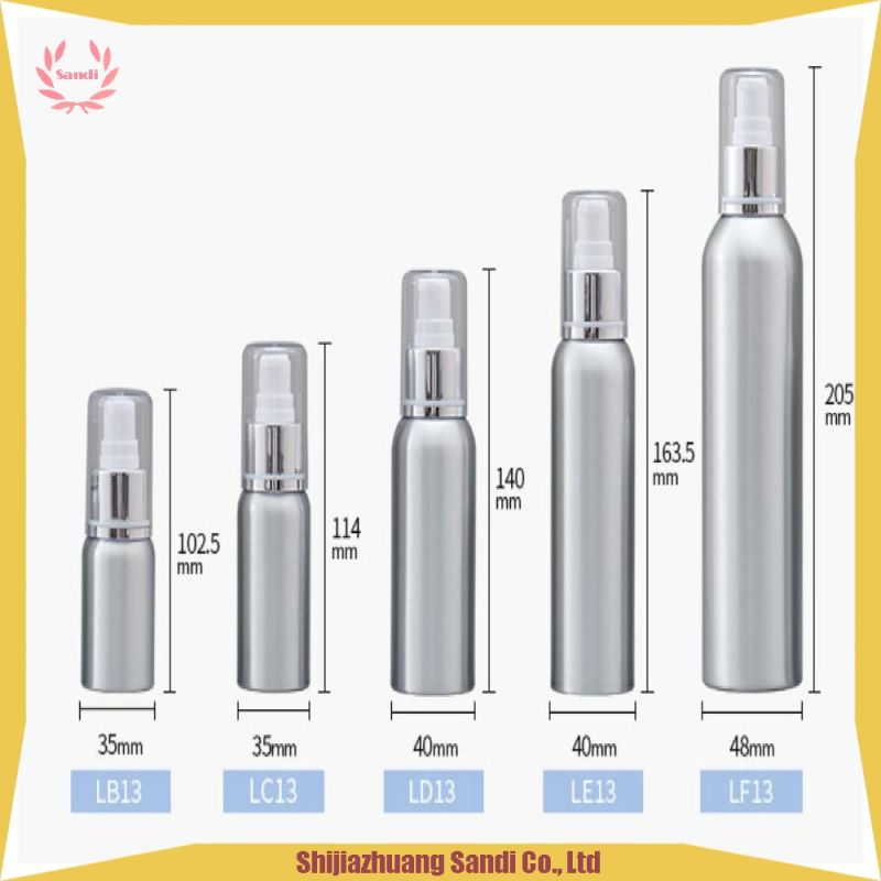 Free Sample Empty 30ml 50ml 100ml 120ml 200ml 150ml 250ml Silver Aluminum Metal Shampoo Pump Dispenser Bottle