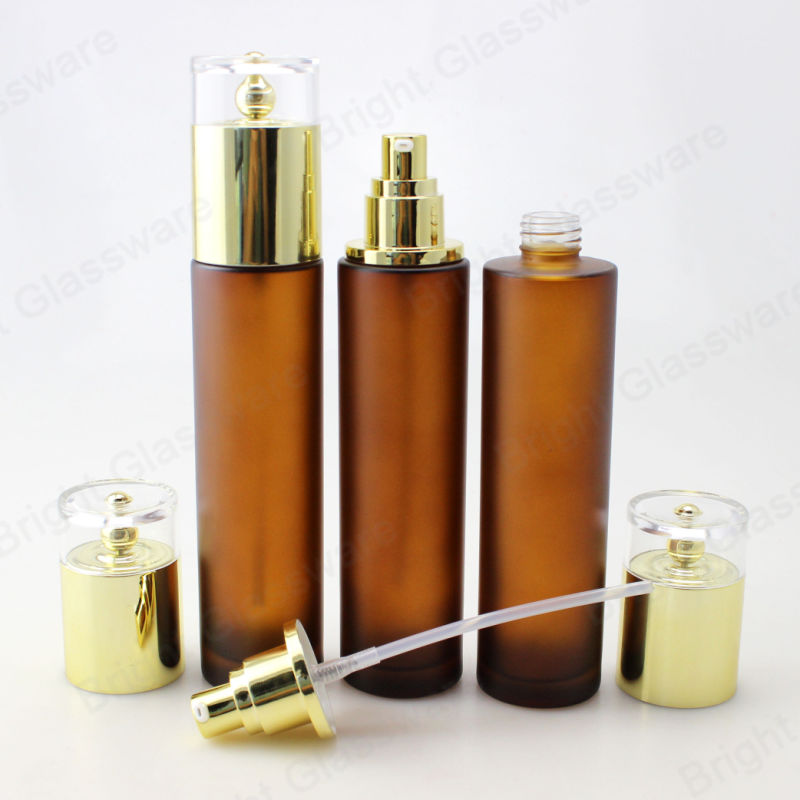 100ml Brown Empty Cosmetic Cream Lotion Pump Glass Bottle with Cap