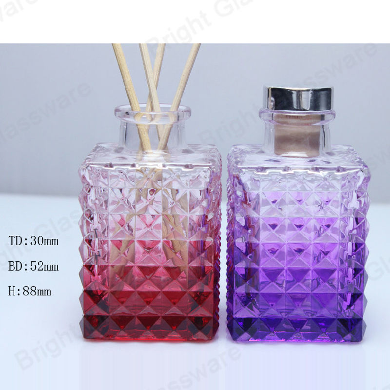 Manufacturer Electroplated Color Square Empty Glass Diffuser Bottle