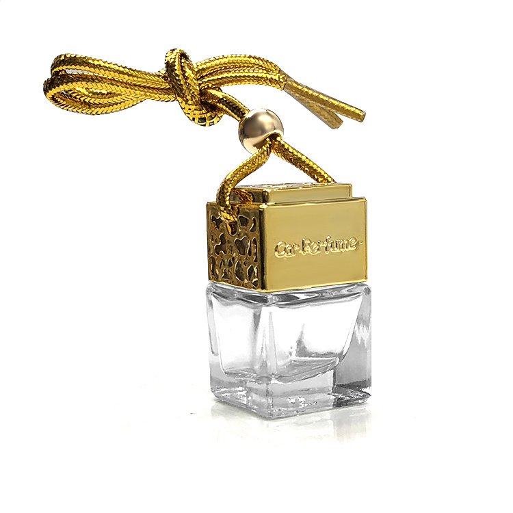 Gold Color and Square 6ml Empty Hanging Car Diffuser Glass Bottle