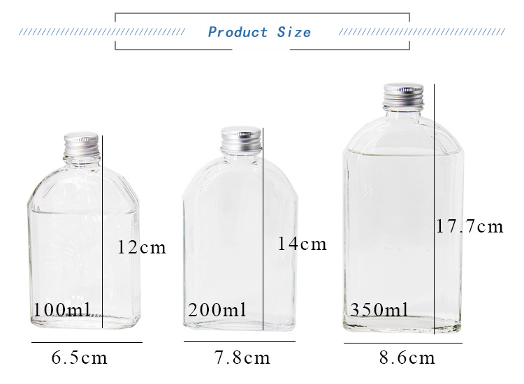 Wholesale Flat Wine Glass Bottle Milk Tea Beverage Juice Glass Bottle 100/200/250/350ml