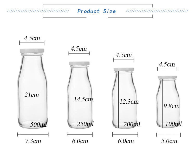 250ml 500ml Durable Glass Juice Bottle Empty Milk Recycling Bottle