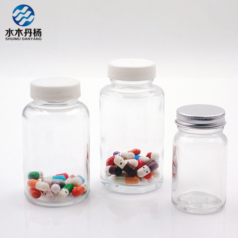 Transparent Wide Mouth 100ml 200ml Glass Bottle for Tablets