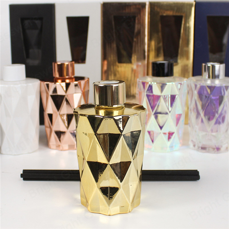 Luxury 100ml 200ml Round Rose Gold Bejeweled Glass Diffuser Bottle