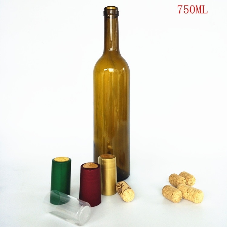 Empty 750ml Unique Shaped Amber Glass Wine Bottle with Cork
