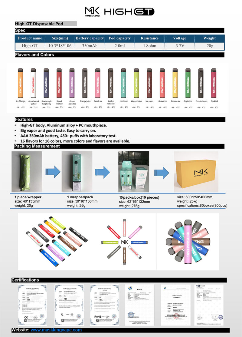 New Design China Supplier Factory Price New Color New Arrival 2ml 475 Puffs Disposable Vape Pen