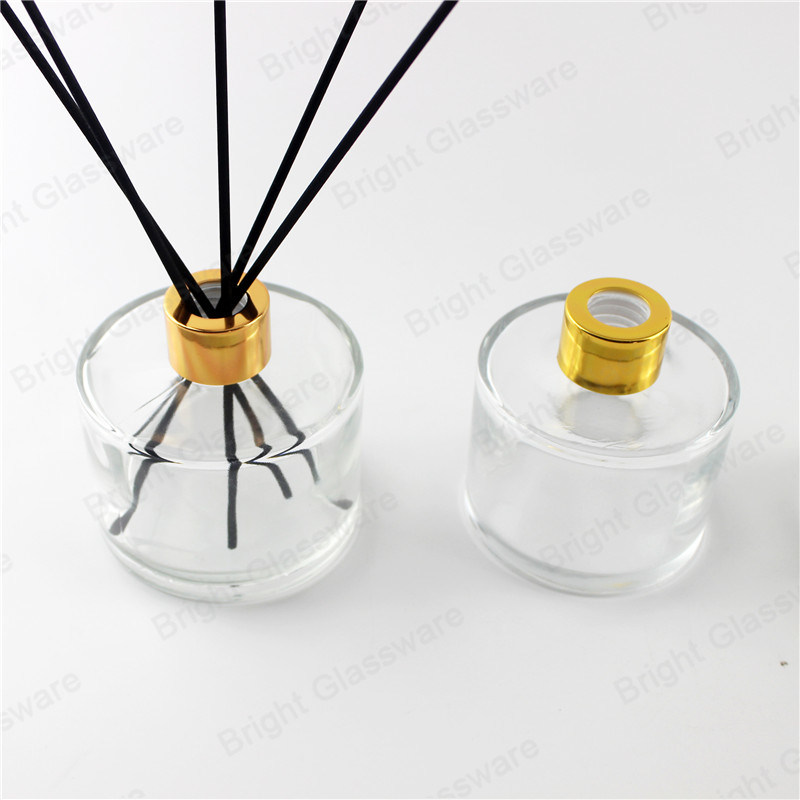 Wholesale 100ml 200ml Round Clear Diffuser Glass Bottle with Gold Cap and Stick