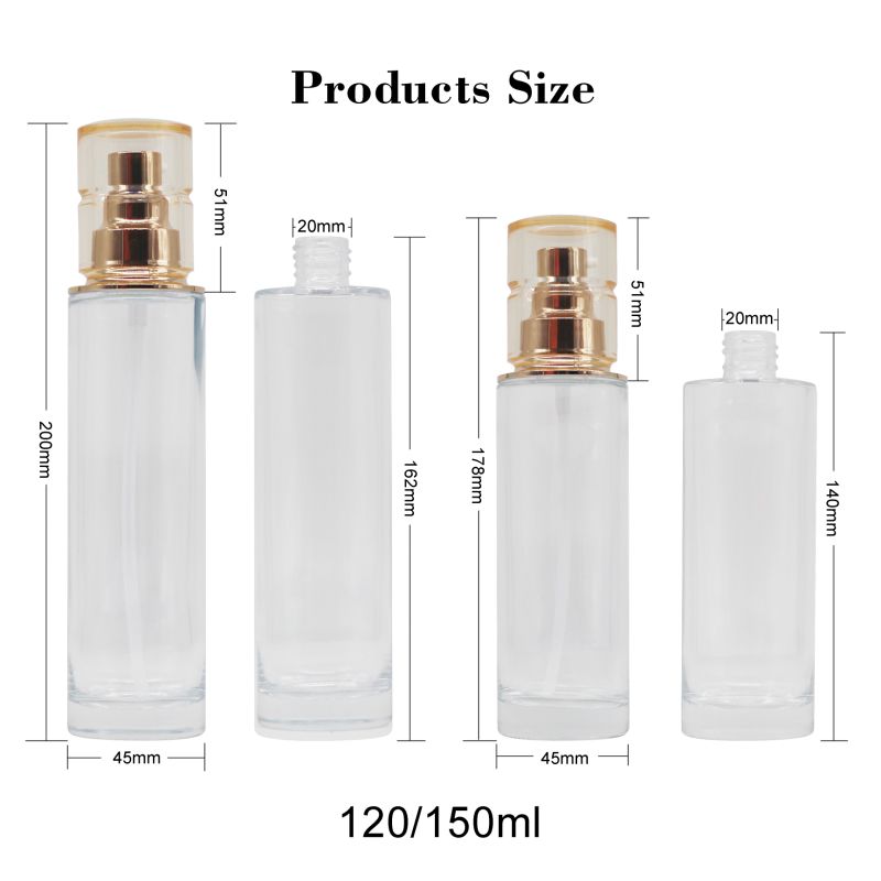 50g/50ml /120ml/150ml High-End Lotion Cream Jar Spray Glass Bottle with Gold Cap