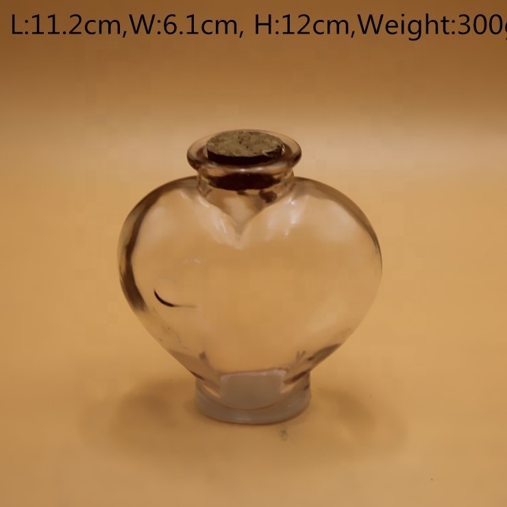 Heart Shape Glass Decorative Bottle with Cork Lid