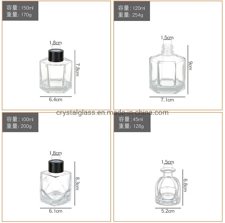 50ml 100ml 200ml Round Square Hexagon Shaped Aroma Reed Diffuser Glass Bottle