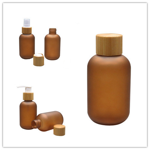Matte Amber Pet Plastic Lotion Bottle with Bamboo Cap