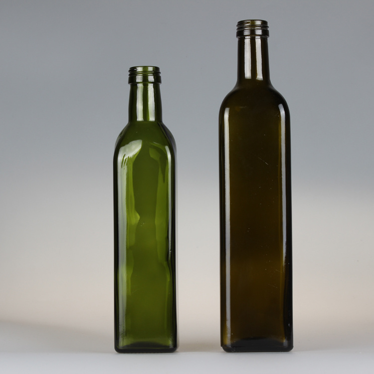 Dark Green and Brown Square Glass Bottle for Olive Oil