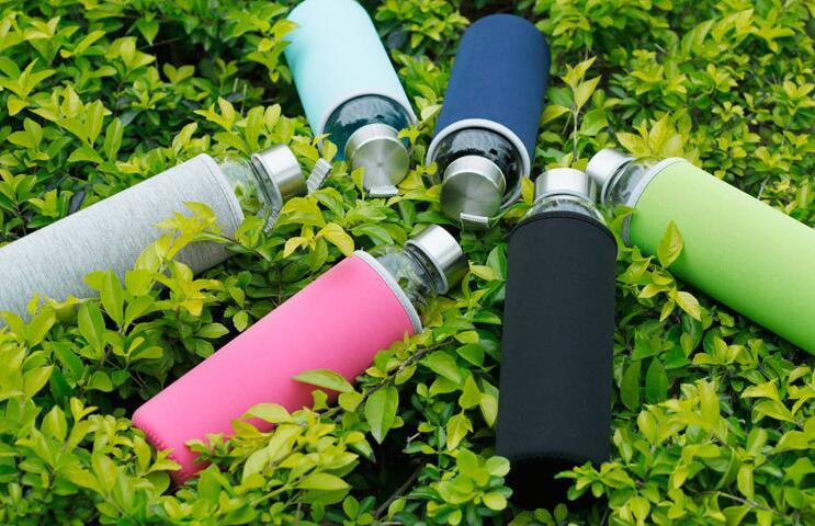 Glasses Water Bottle, High Borosilicate Sport Bottle with Protect Cover