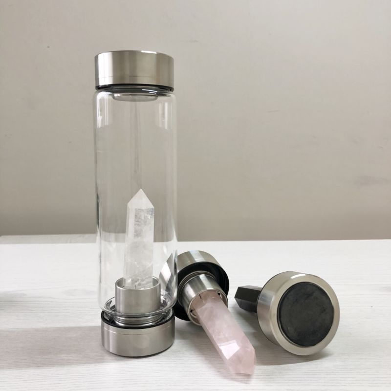 Quartz Crystal Water Bottle Infused Healing Crystal Water Bottle Gem Stone Drinking Bottle