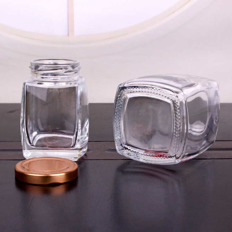 Wholesale 50ml 100ml 200ml 350ml Square Shape Empty Clear Glass Jam Honey Food Jar with Tin Lid