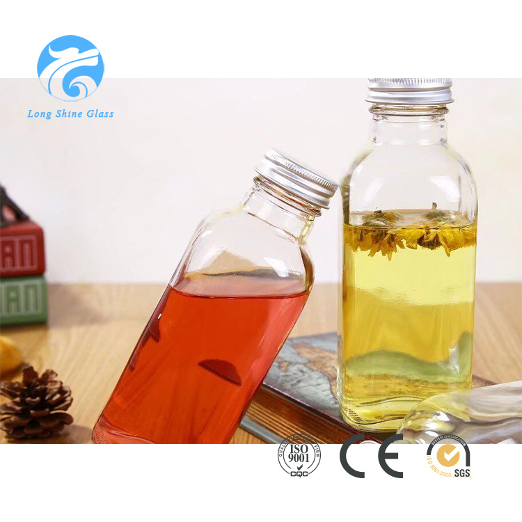 300ml Glass Square Bottle Milk Bottle with Metal Lid