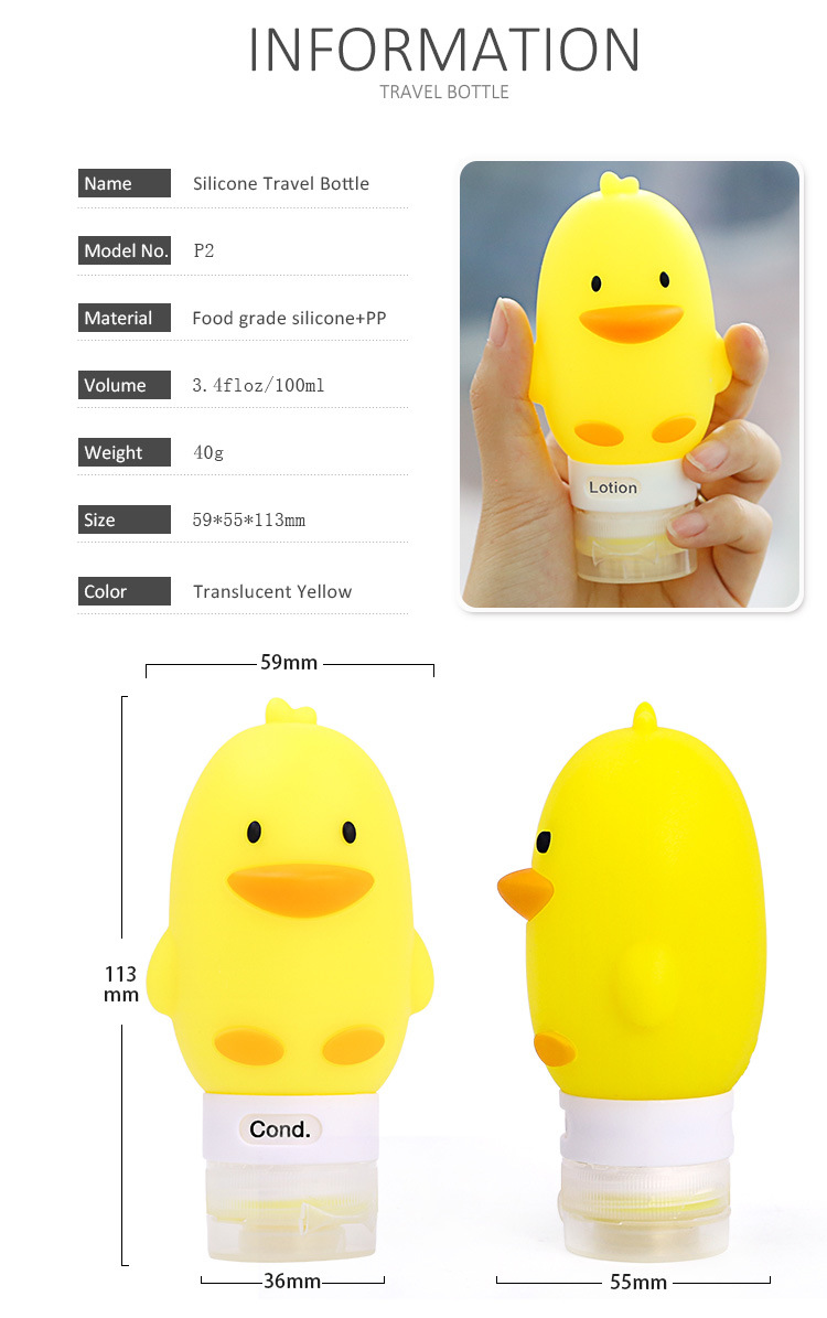Cute Yellow Duck Silicone Travel Refill Bottle Foladable Jug