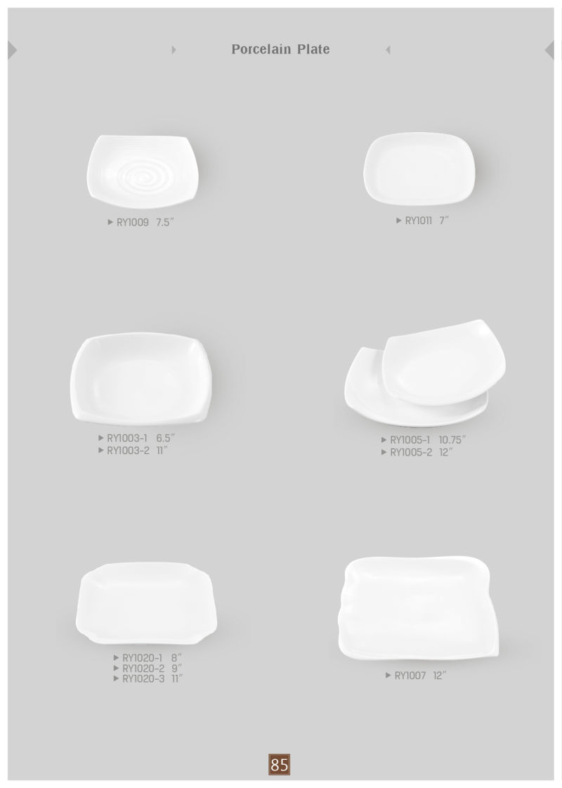 White Ceramic Square Plates/Square Dishes/Porcelain Square Dinner Plate