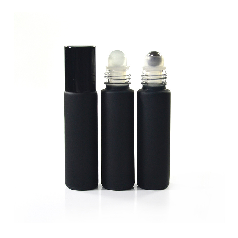 10ml Matte/Shiny/Glossy Black Roll on Glass Bottle with Obsidian Roller Ball Perfume Sample Bottle