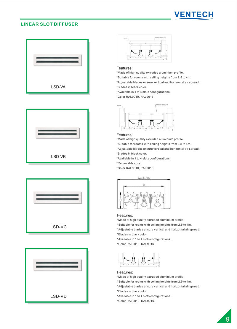 Air Ceiling Diffuser Linear Slot Diffuser for Ventilation