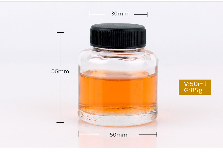 50ml Empty Round Ink Glass Bottle with Screw Lid