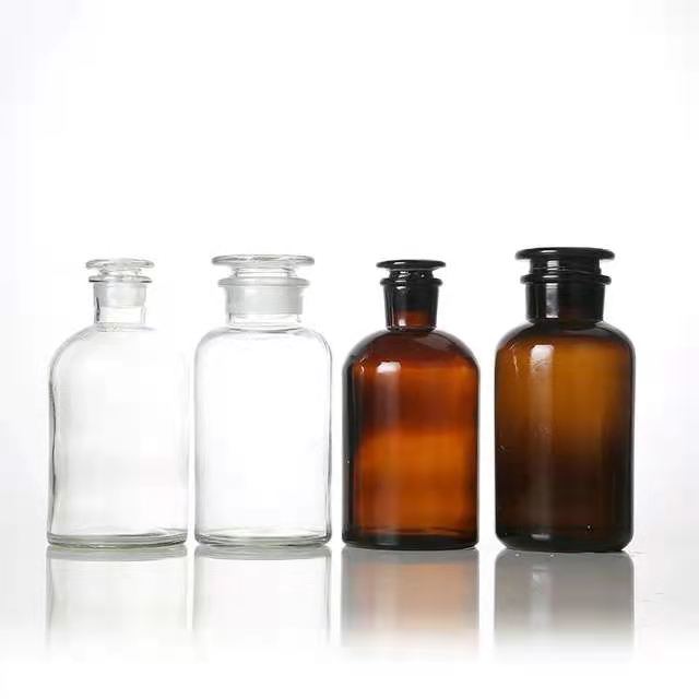 Amber 60ml 125ml 250ml 500ml 1000ml Glass Bottle with Glass Lid for Apothecary