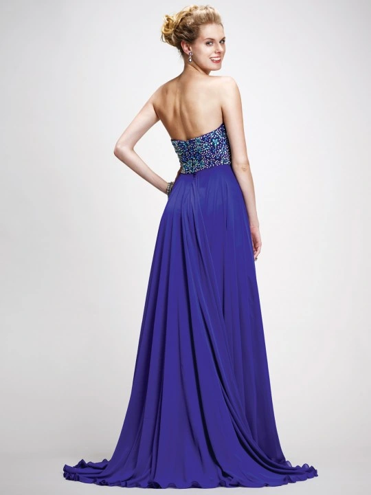Luxuxschmucksache-Abschlussball-Partei-Kleid, das blaues Chiffon- Abend-Kleid bördelt