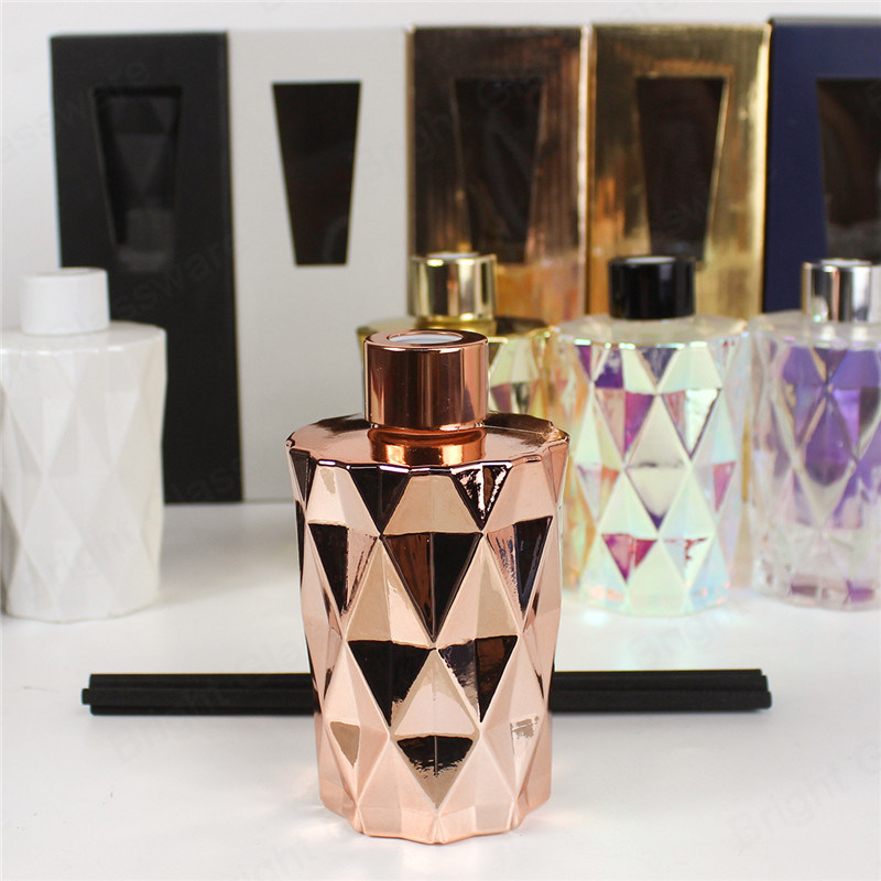 Luxury 100ml 200ml Round Rose Gold Bejeweled Glass Diffuser Bottle