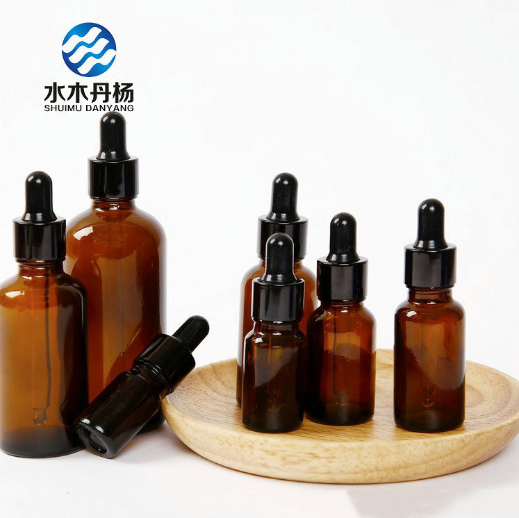 Stock Amber Glass Bottle Essential Oil Bottle with Wood Pipette
