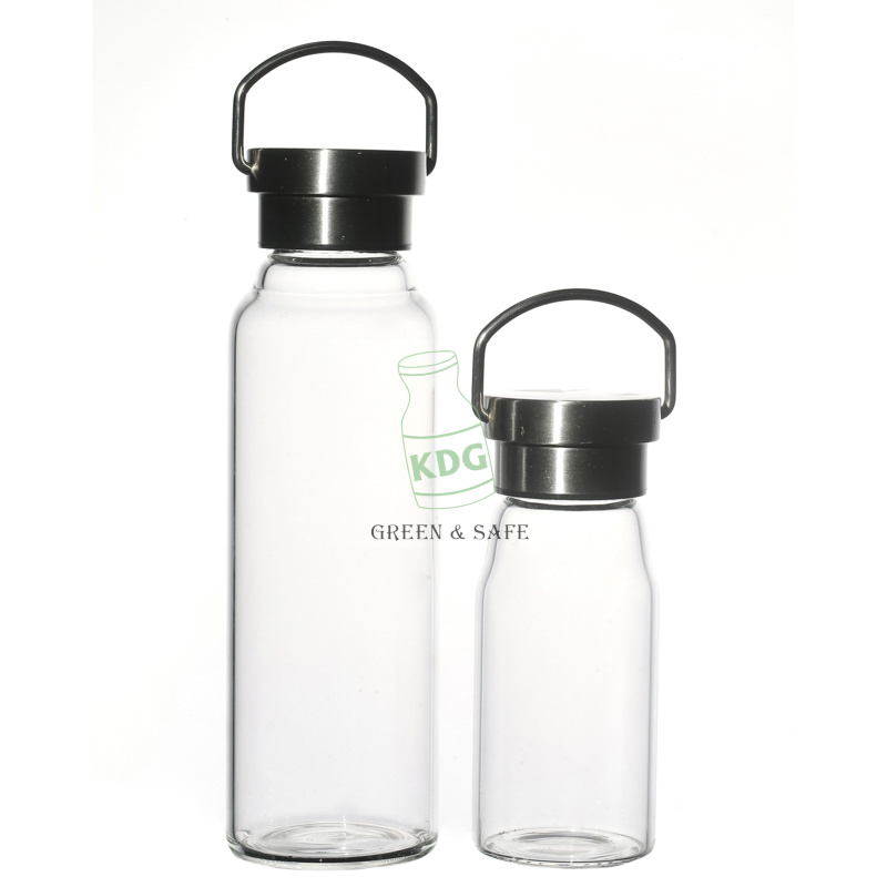 High Borosilicate Glass Water Bottle 200ml 500ml with Stainless Steel Cap