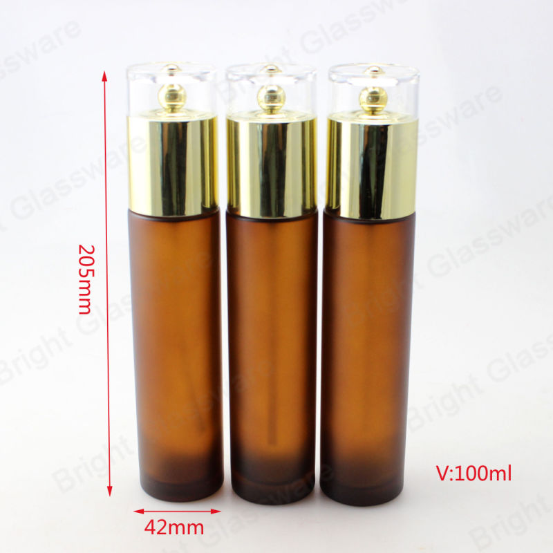 100ml Brown Empty Cosmetic Cream Lotion Pump Glass Bottle with Cap
