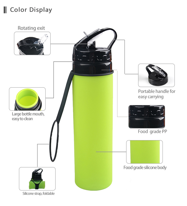 Wholesale Outdoor Sports Bicycle Water Bottle BPA Free Silicone Collapsible Drinking Bottle