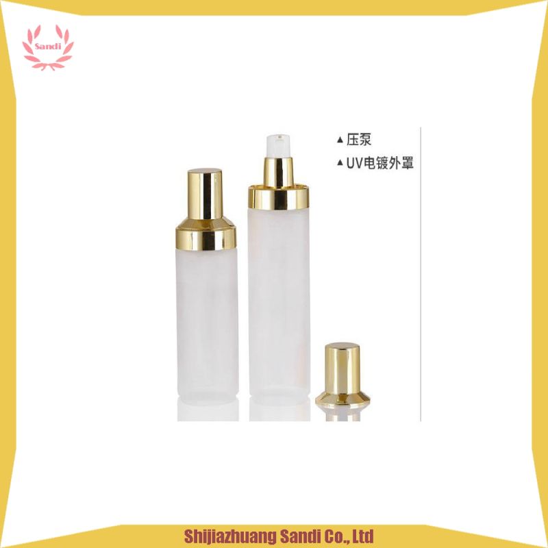 Luxury Make up Set Frosted White Bottle and Jar with Gold Pump