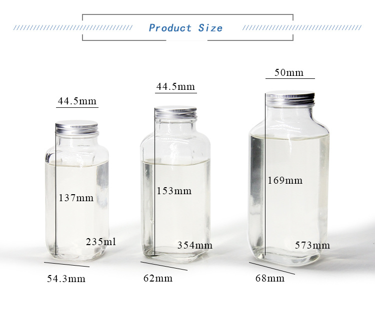 180ml 250ml 500ml Square Glass Beverage Bottle for Juice Milk