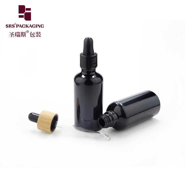 Black Glossy Glass Essential Oil Bottle 50 Ml with Dropper