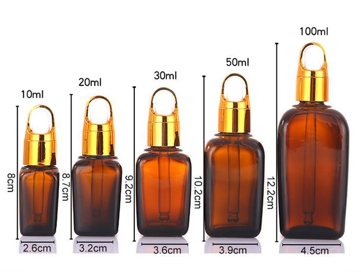 15ml/20ml/30ml/50ml/100ml Square Shape Essential Oil Glass Bottle