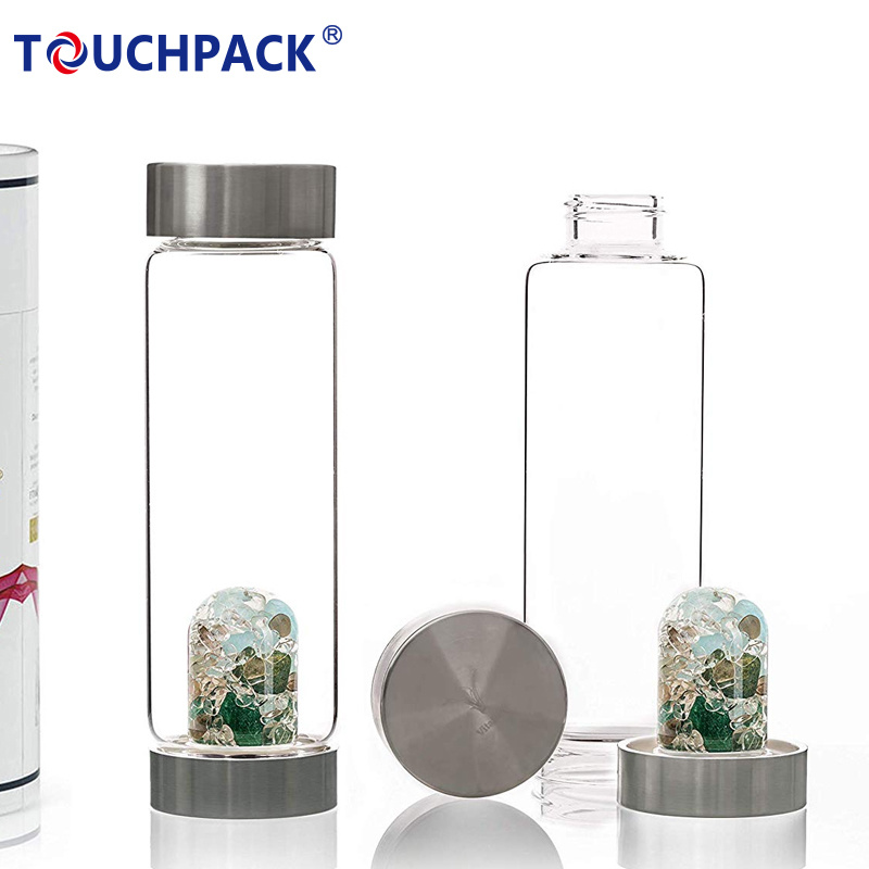 Quartz Crystals Water Bottle Includes with Protective Sleeve and Removable Crystal